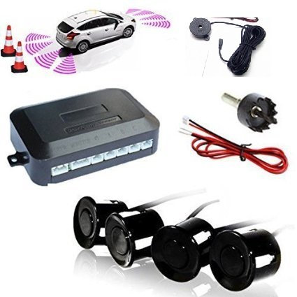 Car Passion Kit Sensori di Parcheggio Auto Universali Verniciabili - 4 Sensori Posteriori con Cicalino, Facile da Installare, Manuale in Italiano - Adatti per Auto, Furgoni e Camper (Nero)