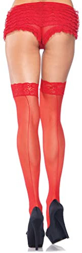 Leg Avenue Women's Sheer Lace Top Backseam Stockings, Red, One Size