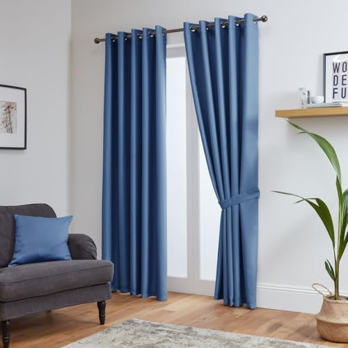 John Aird Blackout Curtains Thermal Energy Saving Eyelet Curtains for Bedroom & Living Room Including Tie Backs (Blue, W 46 x L 72 (2 Panels)