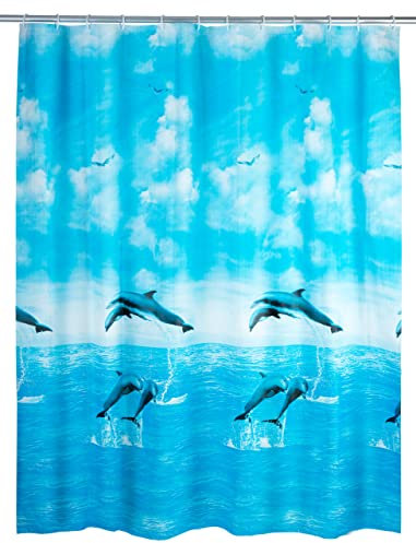 WENKO Duschvorhang Dolphin - wasserdicht, pflegeleicht, Polyethylen-Vinylacetat, 180 x 200 cm, Mehrfarbig