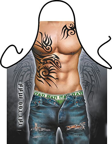 Grillschürze - Kochschürze - Mann mit sexy Tattoo - Lustige Motiv Schürze als Geschenk für Grill Fans mit Humor