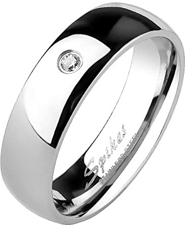 Mianova Band Ring Edelstahl poliert mit Kristall Herrenring Damenring Partnerring Verlobungsring Damen Herren Silber Breite 4mm Größe 49 (15.6)