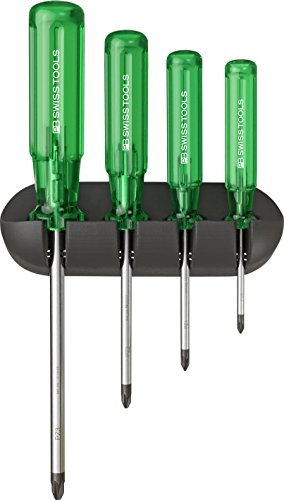 PB SWISS TOOLS PB Swiss Tools - Set di viti classici con rack da parete per viti Pozidriv, misura 0-3