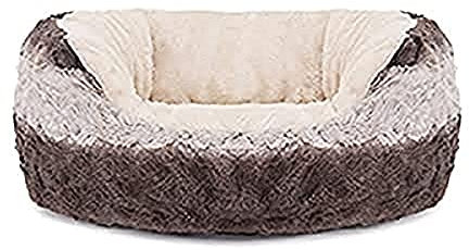 Rosewood Grey & Cream Snuggle Plush Oval Dog Bed, 32”