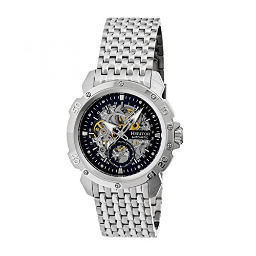 HERITOR Conrad Automatic Watch for Men – 42mm Men’s Skeleton Watch with Jeweled Automatic Movement, 316L Stainless Steel Case & Bracelet, Sapphire-Coated Mineral Crystal (HERHR2502) – Silver/Black