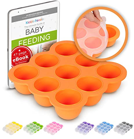 Kiddo Feedo Moule Silicone Bébé Purée, Silicone de qualité Premium et Sans BPA, eBook Gratuit par l’Auteur/Diététicien, Orange