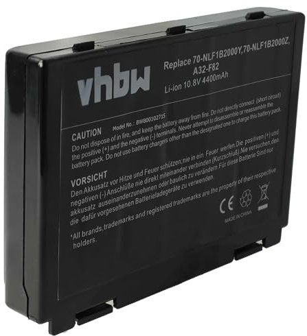vhbw Batería Li-Ion Compatible con ASUS X70a, X70ab, X70ad, X70ae, X70af, X70il, X70io Notebook, portátil reemplaza A32-F82, A32-F52, L0690L6 - (4400 mAh 11,1 V Negro)