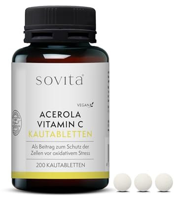 Sovita Acerola Vitamin C Kautabletten, natürliches Vitamin C aus der Acerolakirsche, vegane Nahrungsergänzung, 200 Tabletten