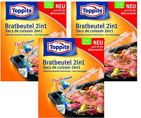 Toppits Bratbeutel 2in1 Large (35 x 43cm), 3er Pack (3 x 5 Beutel)