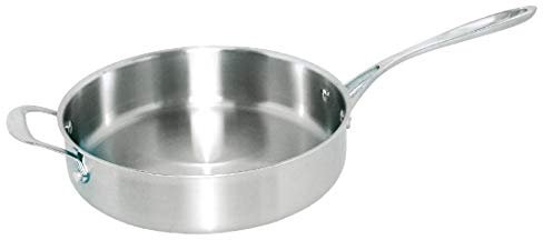 Vogue Tri Wall Sauté Pan 28 cm/3.95 Litre, Stainless Steel & Aluminium, Induction Compatible Frying Pan, Suitable for all Cooking Surfaces, Compatible Lid: Y426 (Sold Separately), GG032
