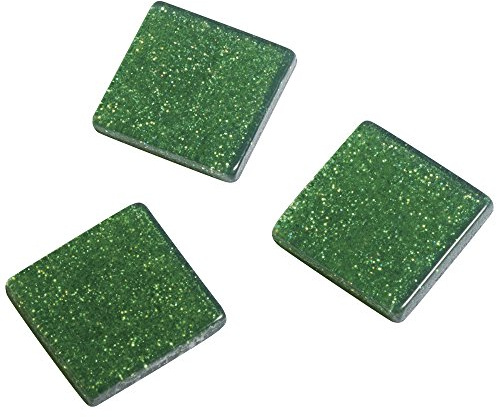 Rayher Acryl Mosaik Steine, Glitter, transparent, wiesengrün, 1x1cm, ca. 205 Stück, Box 50 g, quadratisch, Kunststoffsteine, Kunststoffmosaik durchscheinend, 14542420