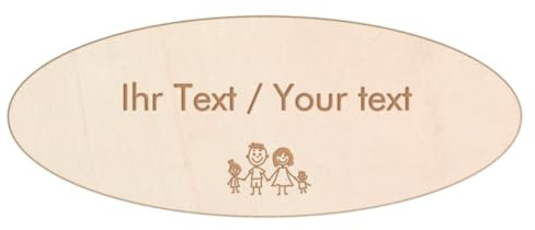 Ovales Klingelschild aus Holz mit personalisierter Gravur - Holzschild, 115 x 45 mm - Namensschild, Türschild mit eigenem Text
