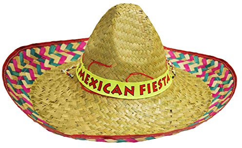 MENS MEXICAN RED SOMBRERO FANCY DRESS ACCESSORY HAT WITH MEXICAN FIESTA BAND STRAW HOLIDAY STAG NIGHT