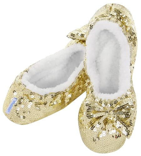 Snoozies Womens Bling Soft Soled Slippers with Gel Grip. Warm Sherpa Fleece Lining. (UK 3-4