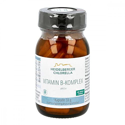 Heidelberger Chlorella – B-Life® Vitamin B-Komplex aktiv Kapseln, aktives Folat (5-MTHF als Quatrefolic®), hochdosiert, gute Bioverfügbarkeit, vegan, 33 g, 60 Kapseln