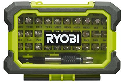 Ryobi RAK32MSD Mixed Screwdriver Bit to Fit All Drills/Drivers, 0 V, Hyper Green, Set of 32 Piece