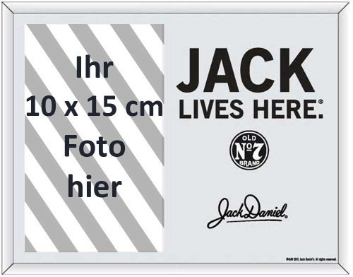 empireposter Jack Daniels Jack Lives Here - Bedruckter Spiegel als Fotorahmen - Größe 22,8x17,8