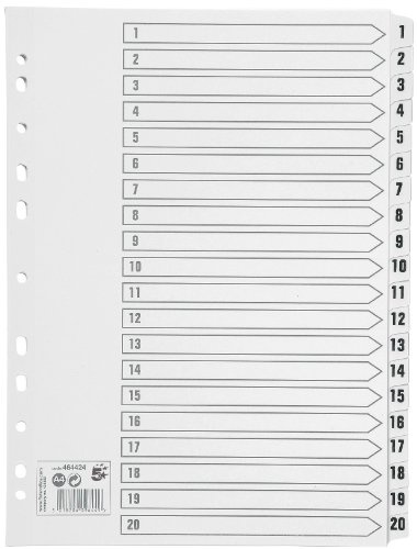 5 Star A4 White Board Index Cards with 1-20 Clear Mylar Tabs
