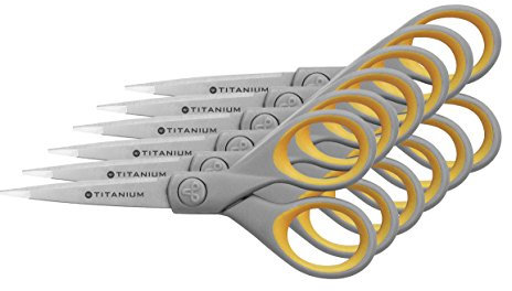 Westcott E-30450 00-I Titanium Super Softgrip Schere, 13 cm, 6 Stück, grau/gelb
