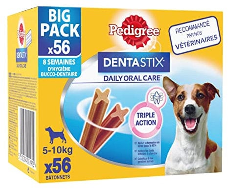 PEDIGREE DENTASTIX 56 Bâtonnets à Mâcher pour Petits Chiens 5-10kg, 8 Sachets de 7, Saveur Poulet et Bœuf, Détartrage Dentaire Chien, Soins Dentaires pour Chien