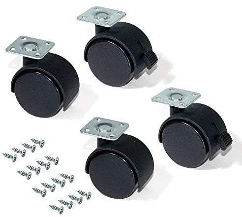Emuca - Ruedas para muebles, kit de 4 ruedas giratorias gemelas negras con placa de montaje, Ø 40mm, Emuca