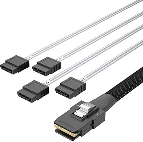 10Gtek® SFF-8087 zu 4xSATA Mini SAS Kabel 0.5-Meter(1.65-ft), 6G Internes Mini SAS 36pin SFF-8087(Host) Male to 4x SATA(Target) 7pin Female Fan-out Cable