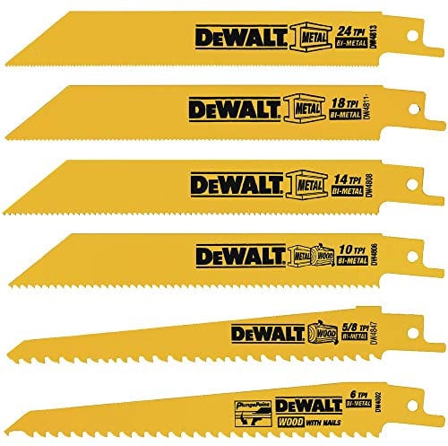 DEWALT DW4856 6pc Metal/Woodcutting Reciprocating Saw Blade Set, Metallic