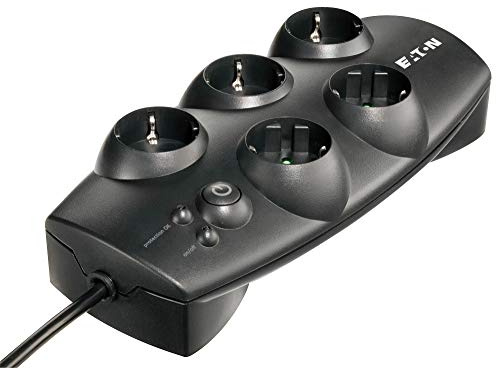 Eaton Protection Box 5 DIN - Steckdosenleiste mit Überspannungsschutz (5-fach Schuko Buchse, schaltbar) - Schwarz