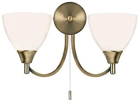 Endon Alton Classic Antique Brass Twin E14 Dimmable Pull Cord Switch Wall Light Uplighter