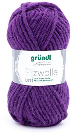 Gründl Filzwolle uni (Wolle zum Filzen, Stricken und Häkeln, Garn aus 100% Schurwolle, 50 g / 50 m, Nadelstärke: 8-9, 1 x 50 g), Lila