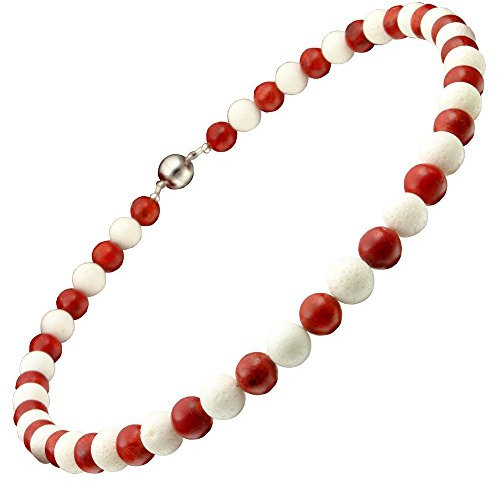 Kette Collier aus weißen & roten Korallen Magnet Korallenkette Halskette Damen