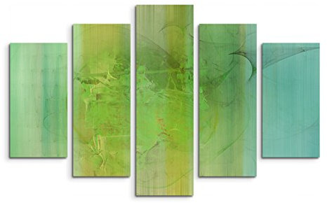 5 teiliges Wandbild auf Leinwand (Gesamt: H: 100cm B: 160cm) Keilrahmenbild Canvas Fotodruck Leinwandbild Leinwanddruck Kunstdruck Wandbild grün blau türkis gemalt