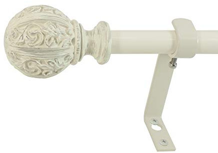Decopolitan Leaf Ball Gardinenstangen-Set, Ivory, Elfenbeinfarben im Used-Look, 48-86