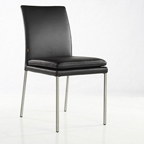 SIX Lederstuhl Ricco Rindsleder Schwarz Leder-Stuhl Lederstühle Edelstahl