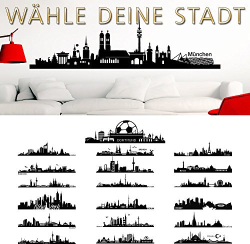 Wandaro Wandtattoo Skyline Essen I schwarz (BxH) 140 x 40 cm I Wohnzimmer Städte der Welt selbstklebend Aufkleber Wandsticker Wandaufkleber Sticker W3290