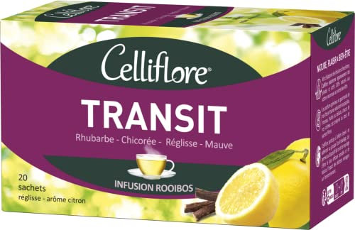 CELLIFLORE - Infusion Transit - A Base De Rhubarbe, Chicorée, Réglisse, Mauve - Saveur Citron & Réglisse - 20 Sachets