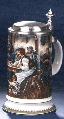 RZB Zimmermann Bierseidel Bier-Krug Galeriekrug mit Zinndeckel 0,5l Die Kartenspieler