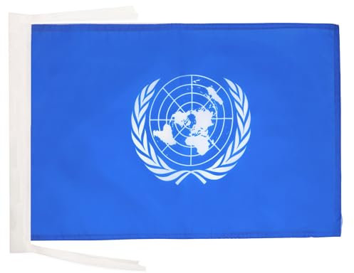 BANDIERA ONU 45x30cm - BANDIERINA ORGANIZZAZIONE DELLE NAZIONI UNITE 30 x 45 cm cordicelle - AZ FLAG