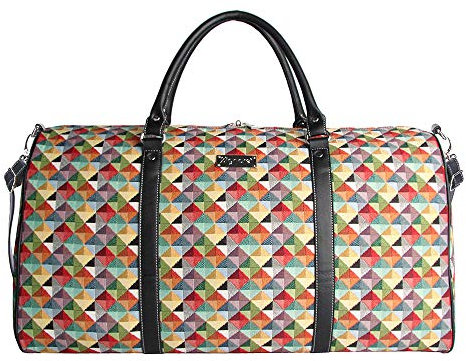 Signare Gobelin-Gepäcktasche für Reisen und Sport/große Reisetasche für Damen Sporttasche Damen mit Farbmuster Designs (bunt geometrisch)