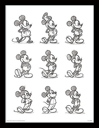 Pyramid International Mickey Mouse (Sketched-Multi) 30x40 cm gerahmter Druck, 250GSM PAPERWRAP MDF, Mehrfarbig, 44 x 33 x 4 cm