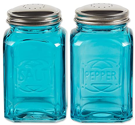 RSVP International 8 oz Retro Glass Salt & Pepper Shakers, Turquoise | Stainless Steel Lids |, 13 oz