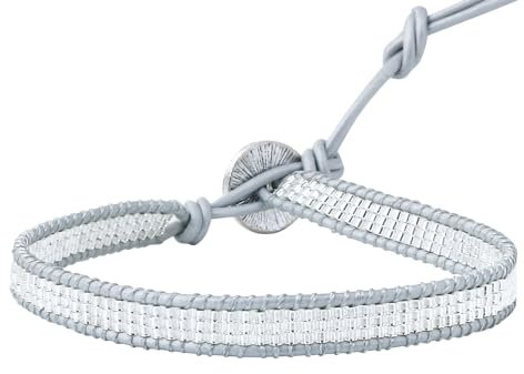 KELITCH Miyuki Seed Perlen Armband Leder Wickelarmband Handgefertigtes Mode BOHO Manschettenarmband (Weiß)