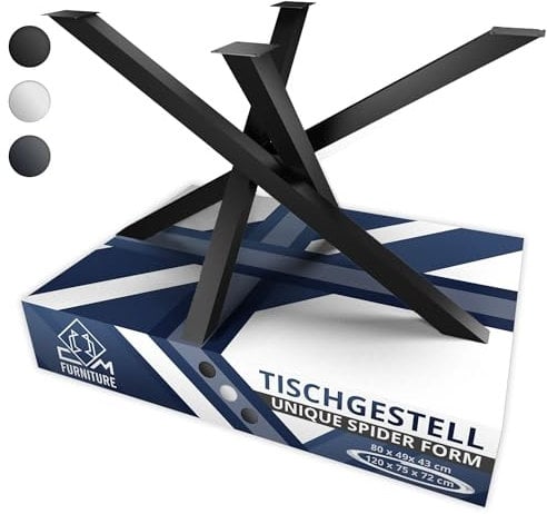 CM Furniture Tischgestell Unique Tischbeine Metall Schwarz Spider Design Esstisch Bein Höhe 72 cm Kreuzgestell Konferenztisch Salontisch Gestell Wohnzimmertisch Beine Orion Form Robuste Konstruktion