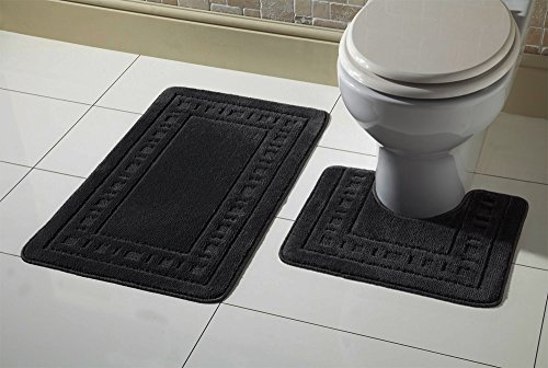 Olivia Rocco Miami 2 Piece Bath Mat & Pedestal Set, Non Slip Bathroom Set (Black)
