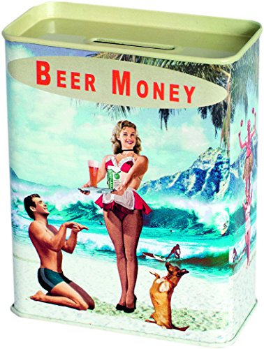 Klang und Kleid Spardose Beer Money, Metall, bunt, 9 x 4.5 x 11.5 cm