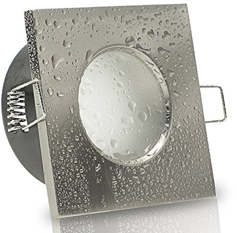 trendlights24 Aqua Base IP65 Decken Einbauleuchten Bad eckig - 6er Set 230V LED 5,0W Warmweiß - Edelstahl - Einbaustrahler für Feuchtraum & außen