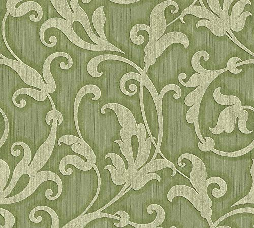 Architects Paper textiltapet Tessuto tapet med ornament barock 10,05 m x 0,53 m grön metall Made in Germany 954904 95490-4