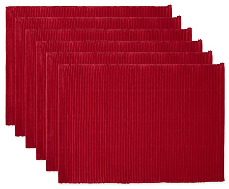 DII Basic Everyday Ribbed Tabletop 100% Cotton, Placemat Set, 13x19, Cardinal Red, 6 Piece