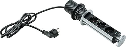Heitronic Energiesäule 3-fach schwarz/silbern inkl 18m Anschlusskabel +