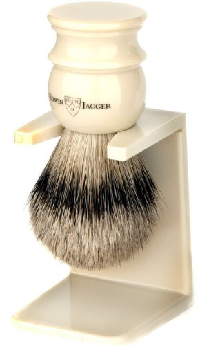Edwin Jagger Silvertip Shaving Brush with Drip Stand - Large, Imitation Ivory
